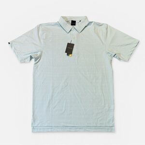 SOLD NEW Dunning Golf mens L Large blue white stripe performance golf polo